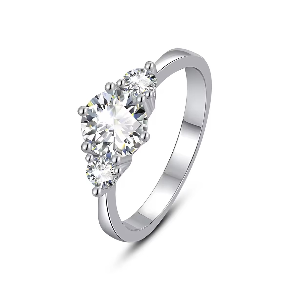 925 Sterling Silver CZ Custom Bulk Jewelry Engagement Wedding Lab Grown Diamond Three Stones Mossanite Promise Rings for Women