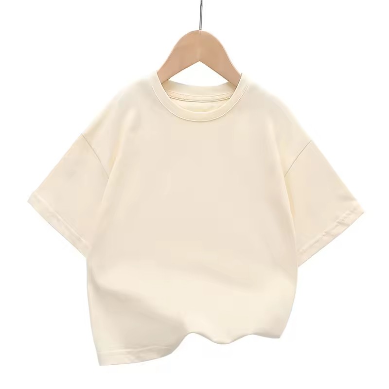 2025 High Quality Custom Logo Child Kids Dropped Shoulders Short Sleeve 100% Pure Cotton Boys Oversize T-Shirts for Girl Toddler