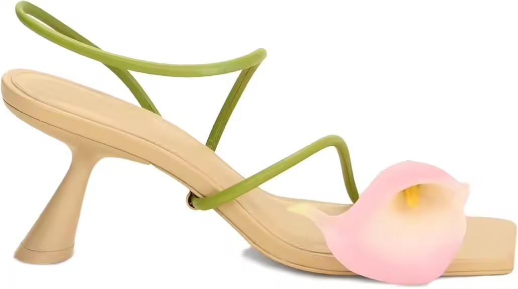 2025 Wholesale Kitten Low Heels Open Square Toe Strappy Floral Spring Summer Women's Heeled Sandals