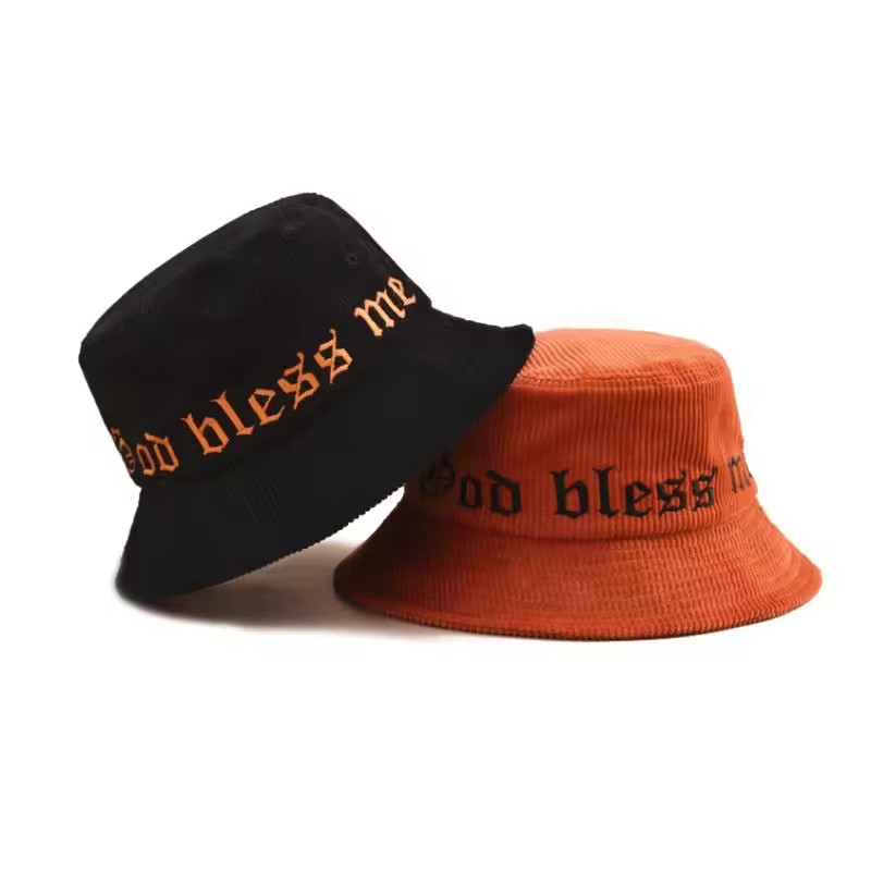 YZ Caps OEM High Quality Custom Embroidery Logo Unisex Casual Plain Wide Brim Corduroy Bucket Hat Fisherman Cap