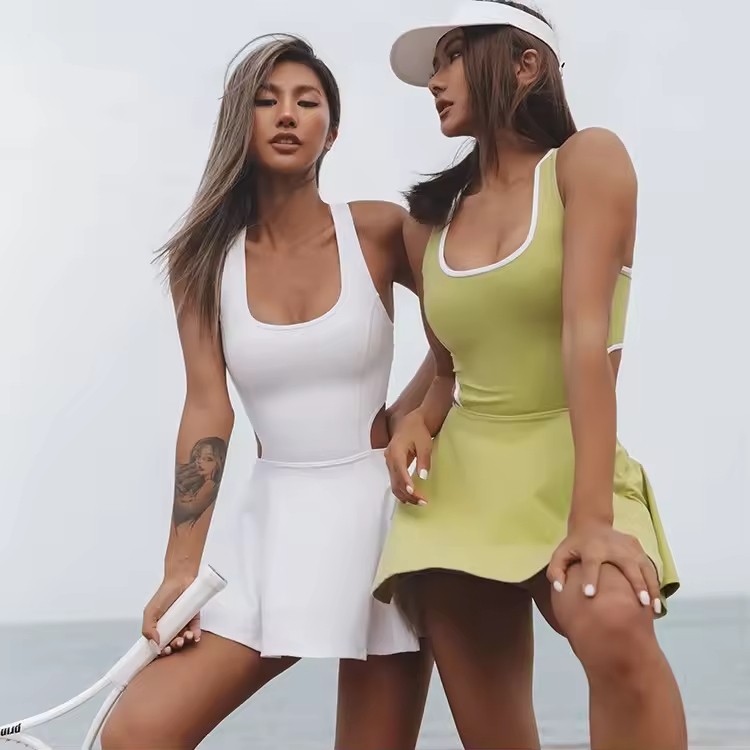 European American Women's Outdoor Sports Fitness Running Training Clothing New One-Piece Yoga Apparel Front Fashionable Tennis
