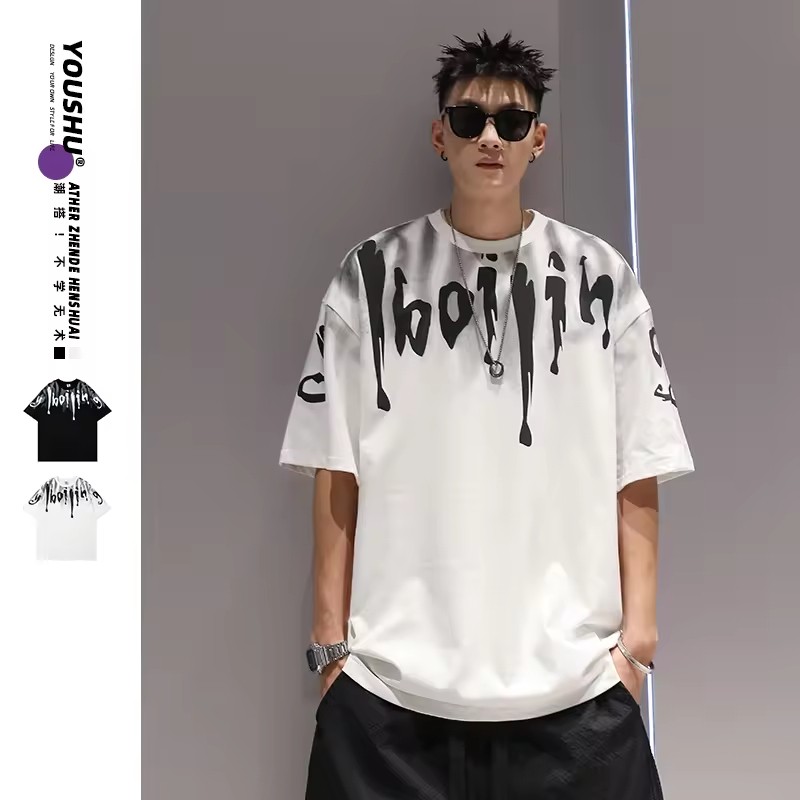Clothing Manufacturers Custom Alphabet Printing Vintage 300 Grams 100%cotton Heavyweight Short Sleeves New Model Male T-shirt