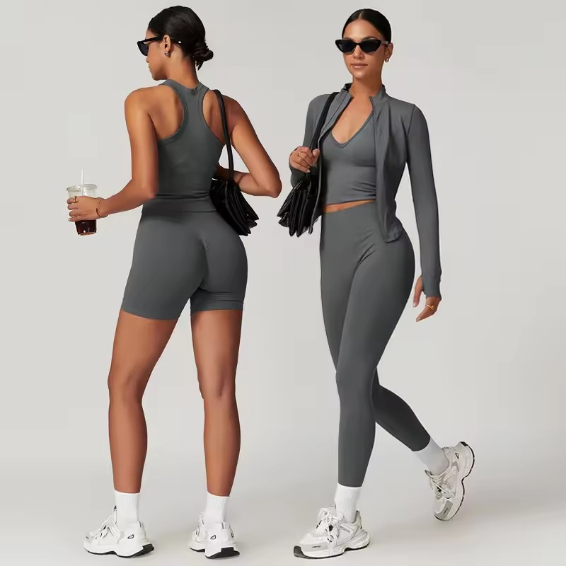 New Arrival Fashion High Stretchy Seamless Yoga 5 Pieces Set With Jacket Fitness Workout Clothes for Sports Women