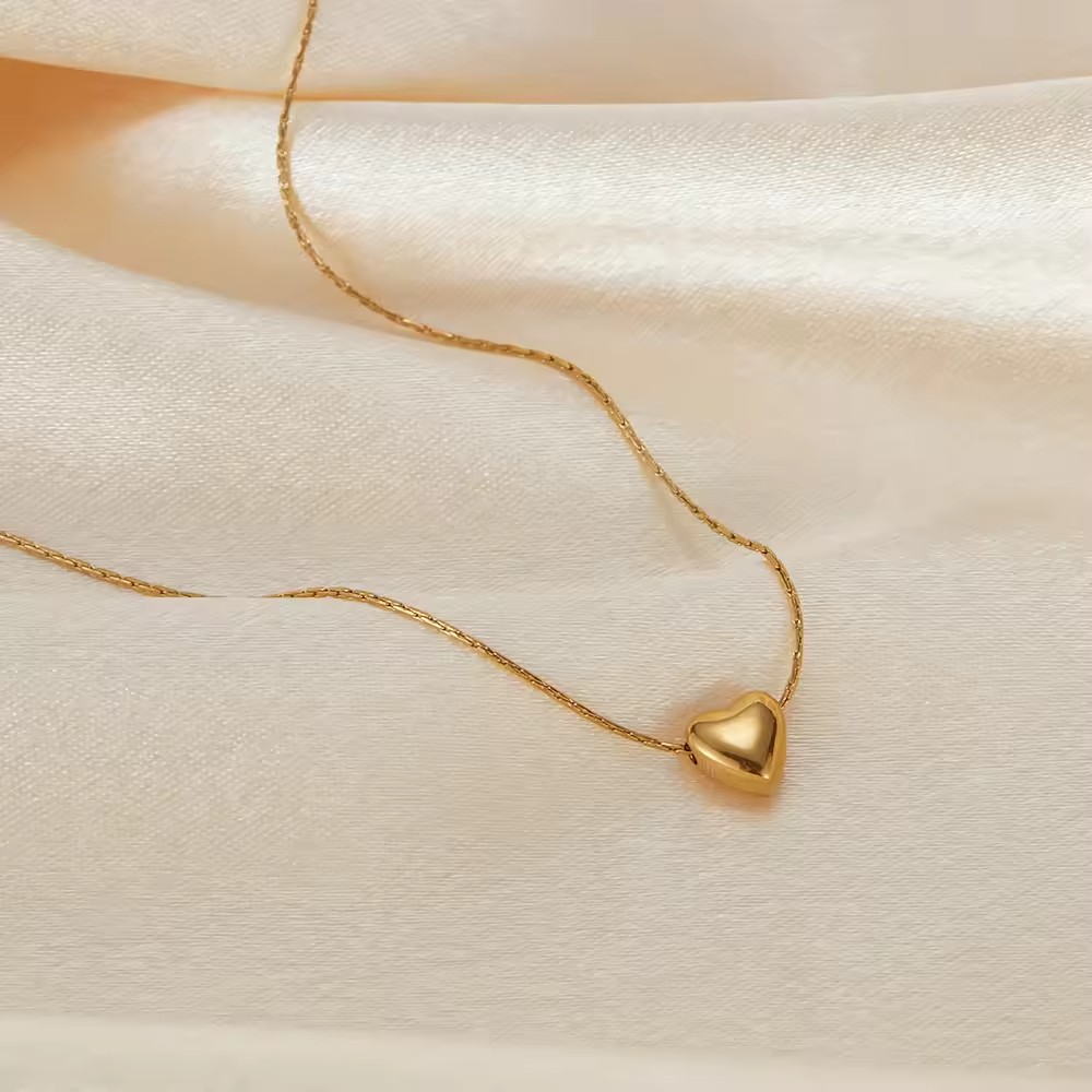 Fashion 18K Gold Chunky Heart Necklace Women Lover Jewelry Best Friend Stainless Steel Necklace Extender Chain