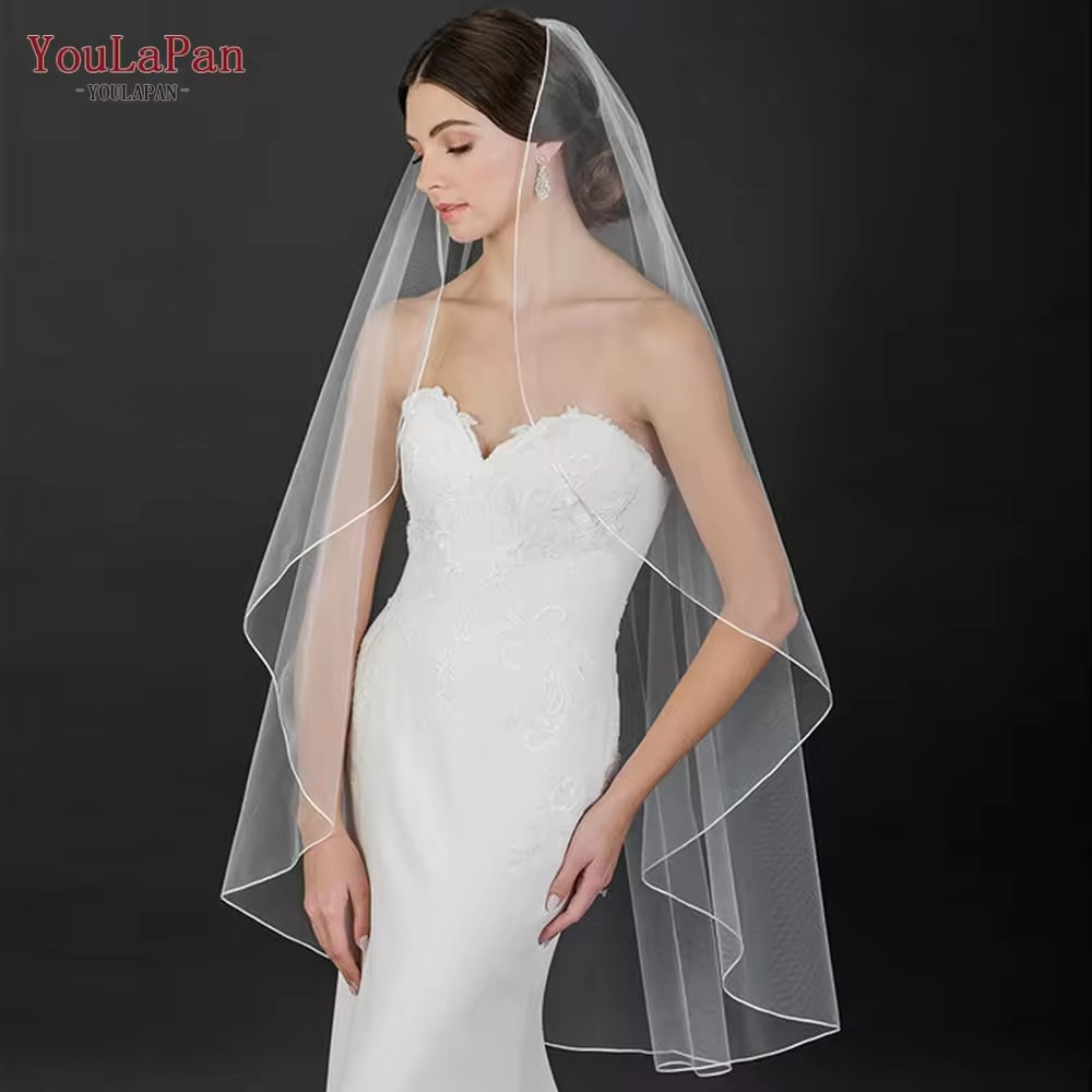 YouLaPan V14 Customizable Bridal Veil Wholesale Cheap Plain Yarn Binding Single Layer Party Wedding Proposal Engagement Veil
