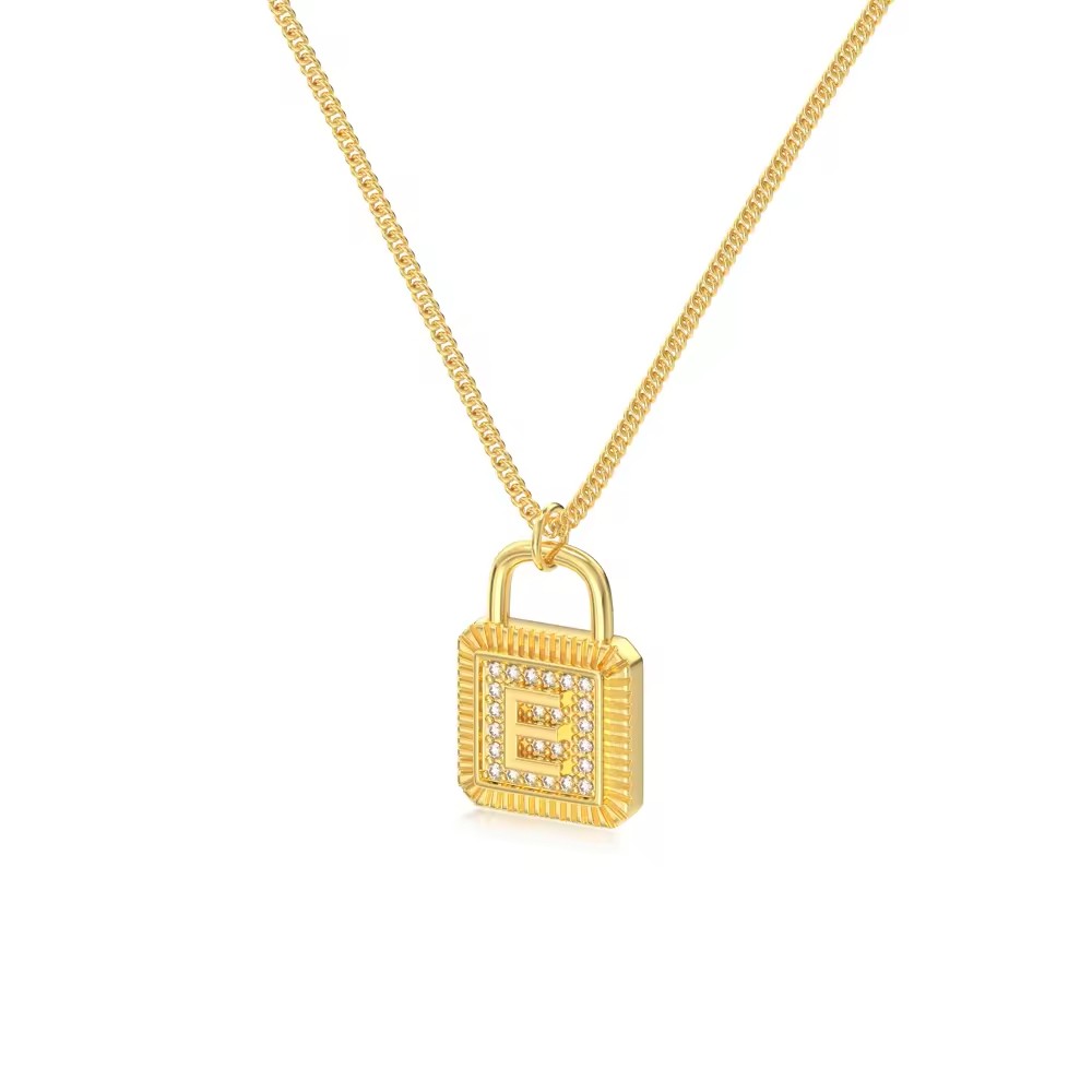 Dylam Wholesale 925 Sterling Silver High End Fine Jewelry Women Wedding Engagement 26 Letter Lock Pendant Necklace